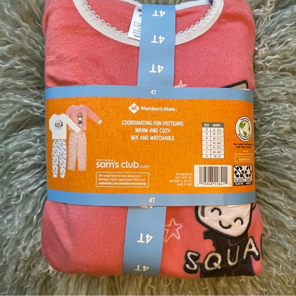 Member's Mark 4-Piece Fleece Pajama Set - Cream and Pink 2 pack